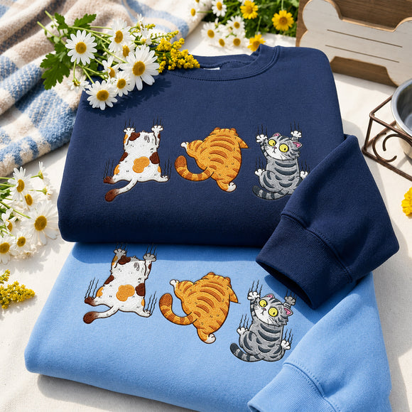 Embroidered Scratching Cats Shirt | Casual Wear Gift for Animal Lovers