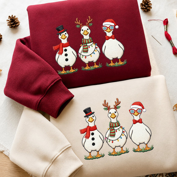 Embroidered Christmas Duck Shirt | Cute Holiday Wear for Animal Lovers