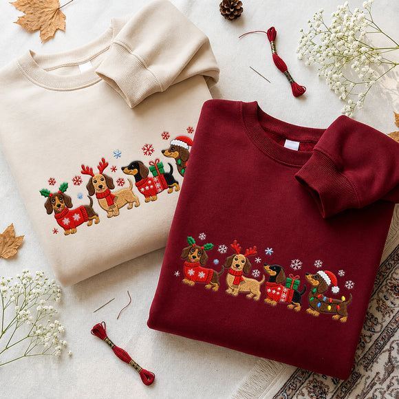 Embroidered Christmas Dachshund Sweatshirt Cute Holiday Dog Lover Gift