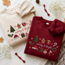 Embroidered Merry Bright Christmas Sweatshirt Cozy Holiday Gift Women-11