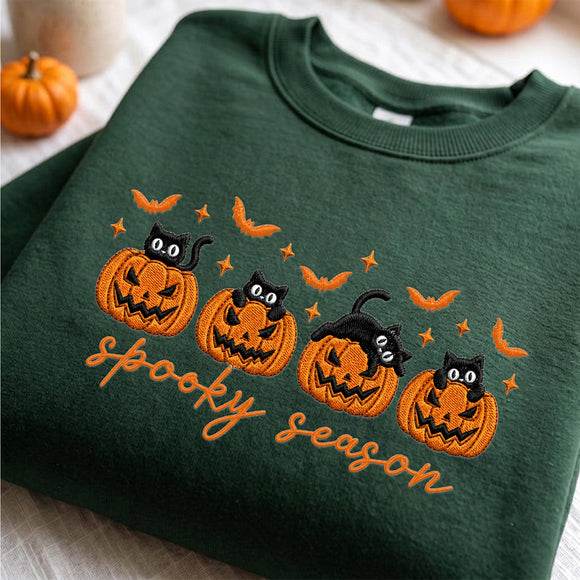 Embroidered Cute Black Cat Pumpkin Halloween Sweater Spooky Gift Women