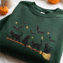 Embroidered Black Cat Broomstick Spooky Halloween Outfit For Women-6