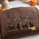 Embroidered Black Cat Broomstick Spooky Halloween Outfit For Women-7