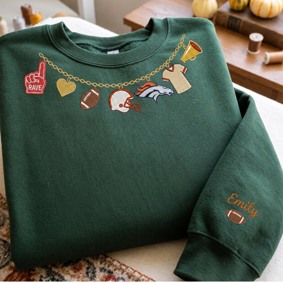 Custom Football Charm Necklace Embroidered Game Day Sweater For Fans