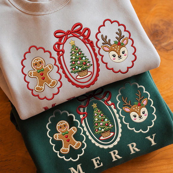Merry Christmas Embroidered Sweatshirt Cozy Holiday Outfit Women Men
