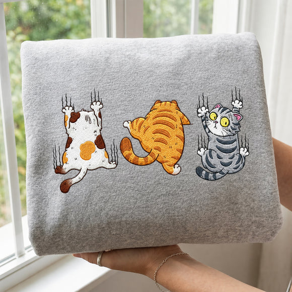 Embroidered Scratching Cats Shirt | Casual Wear Gift for Animal Lovers