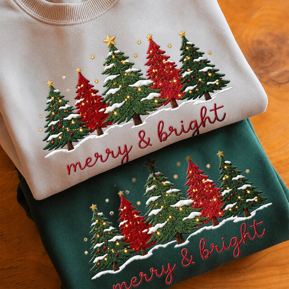 Embroidered Merry & Bright Tree Shirt | Cozy Holiday Apparel for Women