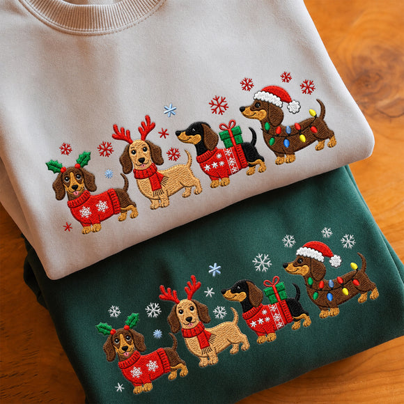 Embroidered Christmas Dachshund Sweatshirt Cute Holiday Dog Lover Gift