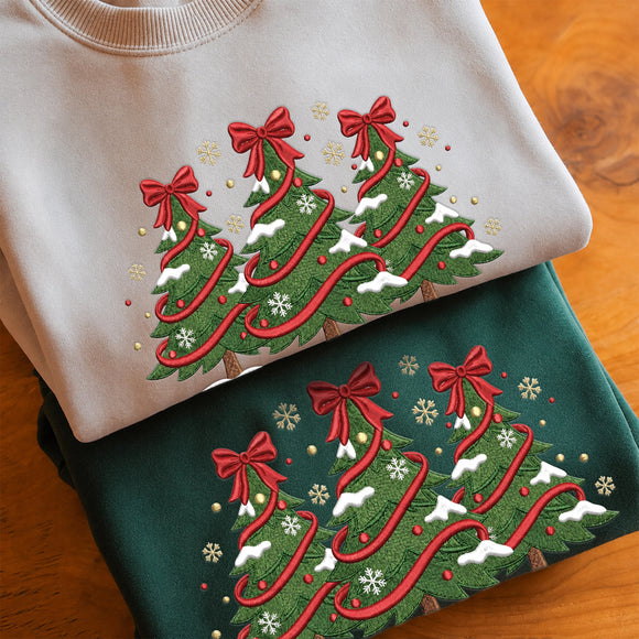 Embroidered 3 Christmas Trees Bow Shirt | Festive Holiday Top for Family