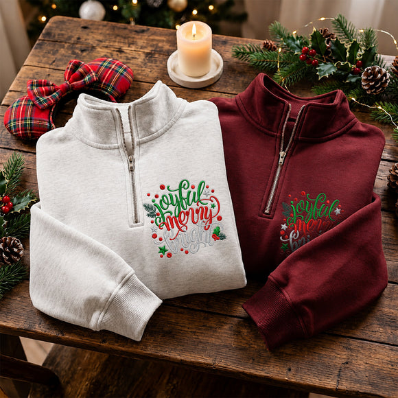 Joyful Merry Bright Embroidered Christmas Shirt Holiday Gift Unisex