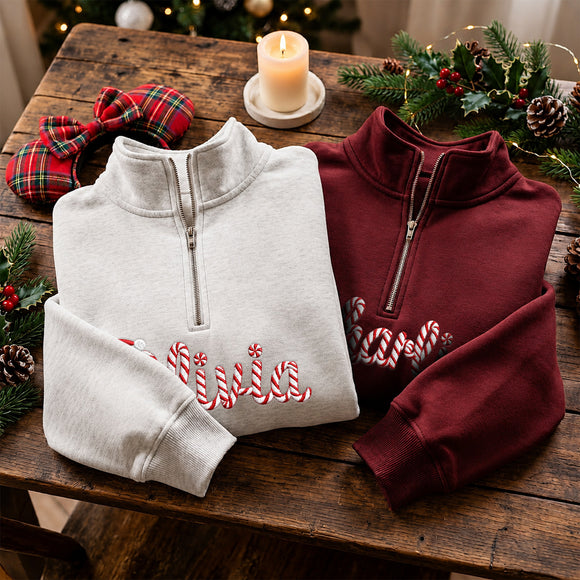 Personalized Candy Cane Embroidered Xmas Name Sweatshirt Family Gift