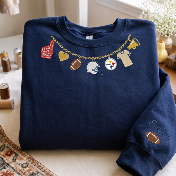 Custom Football Charm Necklace Embroidered Game Day Sweater For Fans