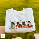 Embroidered Black Cat Mug Sweatshirt Cozy Autumn Gift for Pet Lovers-2
