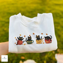 Embroidered Black Cats Pumpkin Mugs Cozy Fall Sweatshirt Gift For Her-7