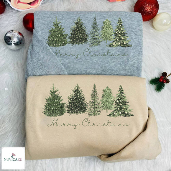 Embroidered Merry Christmas Tree Cozy Winter Outfit Gift for Women Men