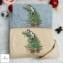 Embroidered Cat Christmas Tree Cozy Holiday Sweatshirt Pet Lover Gift-7