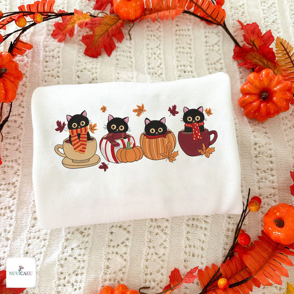 Embroidered Fall Cats Teacup Cozy Apparel Gift for Pet Lovers