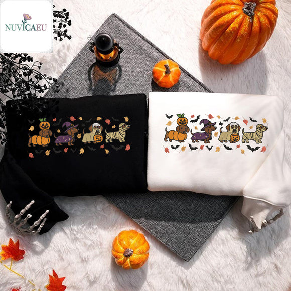 Embroidered Halloween Dachshund Sweatshirt Cute Fall Dog Lover Gift