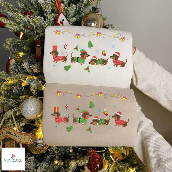 Embroidered Dachshund Christmas Shirt Festive Holiday Gift Dog Lovers