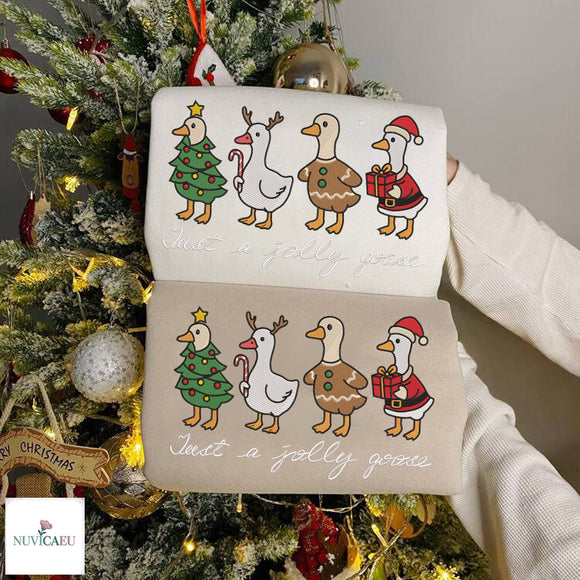 Embroidered Jolly Goose Christmas Sweatshirt Cozy Festive Apparel Gift