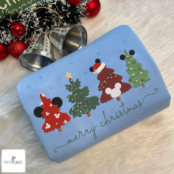 Embroidered Disney Christmas Tree Sweatshirt Cute Holiday Apparel Adults