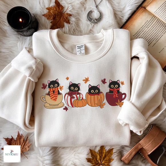 Embroidered Fall Cats Teacup Cozy Apparel Gift for Pet Lovers
