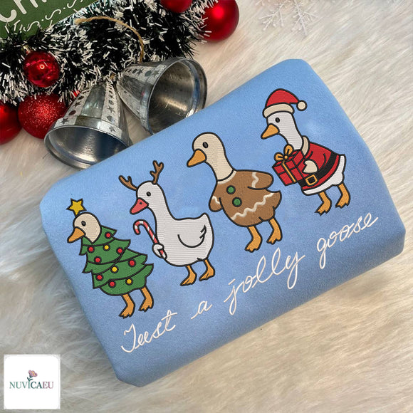 Embroidered Jolly Goose Christmas Sweatshirt Cozy Festive Apparel Gift