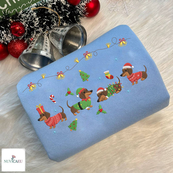 Embroidered Dachshund Christmas Shirt Festive Holiday Gift Dog Lovers