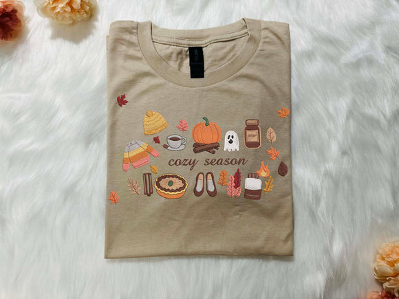 Cozy Season Pumpkin Ghost Embroidered Sweatshirt Warm Fall Gift Women