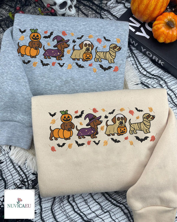 Embroidered Halloween Dachshund Sweatshirt Cute Fall Dog Lover Gift
