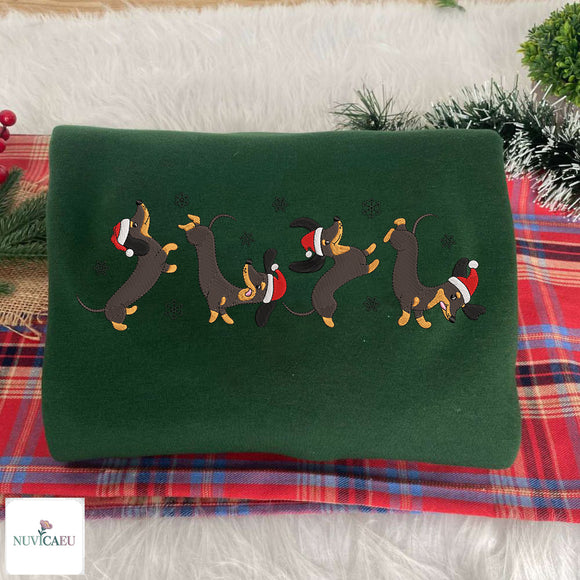 Embroidered Christmas Dachshund Shirt Cozy Xmas Gift for Dog Lovers