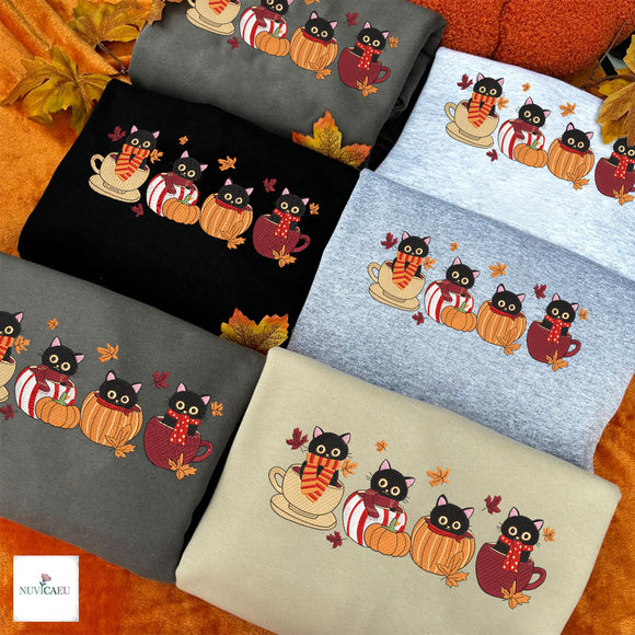 Embroidered Fall Cats Teacup Cozy Apparel Gift for Pet Lovers