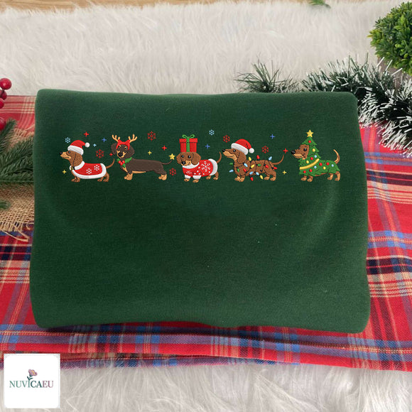 Embroidered Dachshund Xmas Shirt | Festive Holiday Apparel Dog Lovers