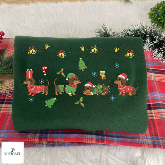 Embroidered Dachshund Christmas Shirt Festive Holiday Gift Dog Lovers