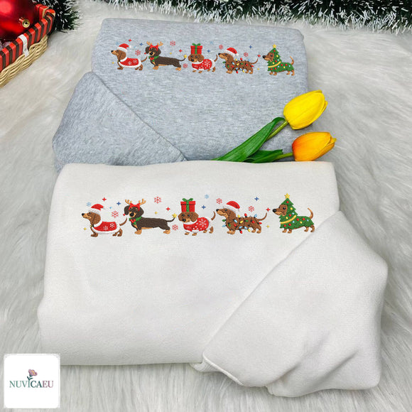 Embroidered Dachshund Xmas Shirt | Festive Holiday Apparel Dog Lovers