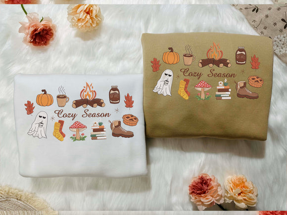 Cozy Season Embroidered Fall Hoodie Warm Outfit Gift for Autumn Lovers