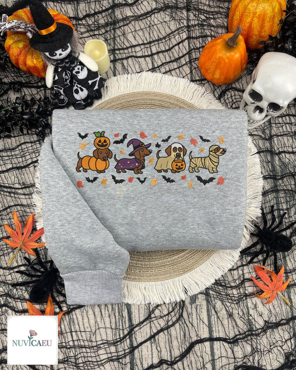 Embroidered Halloween Dachshund Sweatshirt Cute Fall Dog Lover Gift