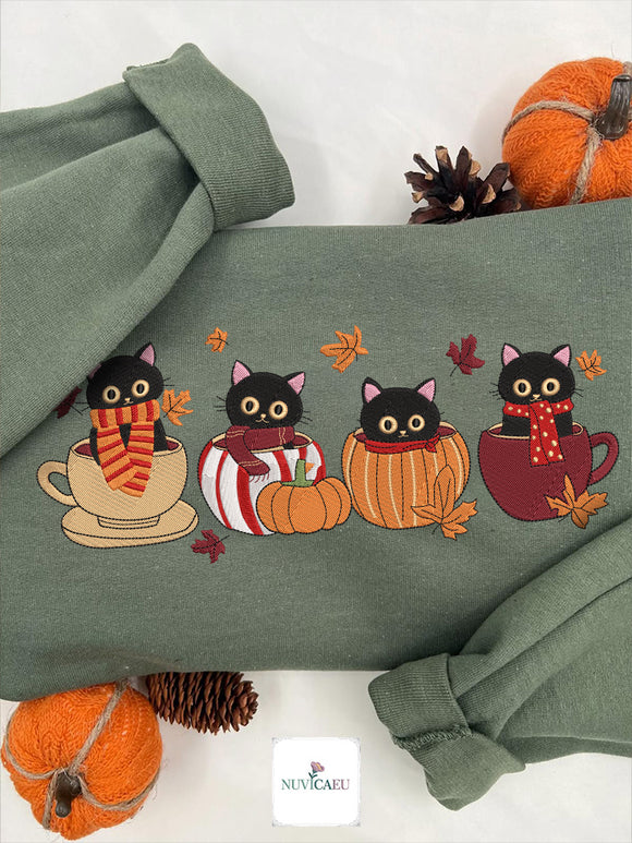 Embroidered Fall Cats Teacup Cozy Apparel Gift for Pet Lovers