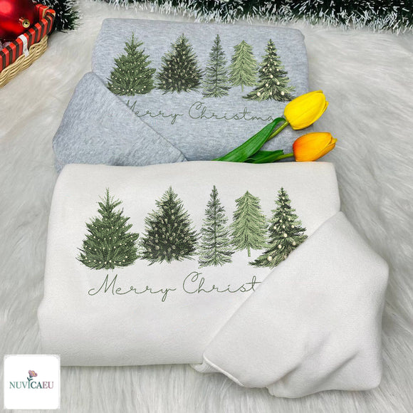 Embroidered Merry Christmas Tree Cozy Winter Outfit Gift for Women Men