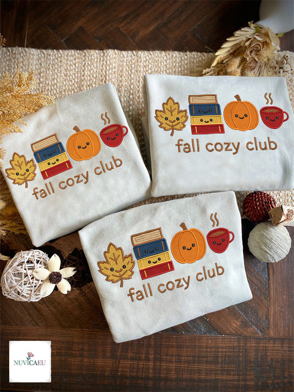 Fall Cozy Club Embroidered Shirt Warm Autumn Apparel Book Lovers