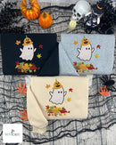 Cute Ghost Pumpkin Embroidered Sweatshirt Cozy Fall Halloween Gift-7