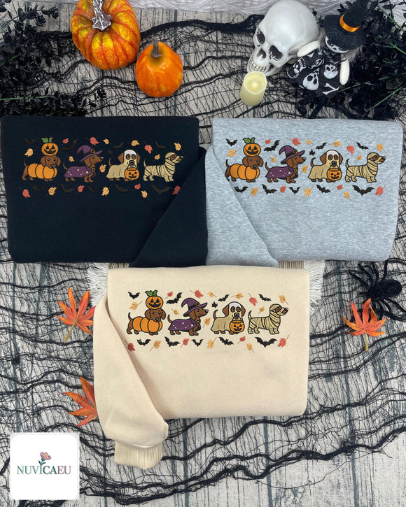 Embroidered Halloween Dachshund Sweatshirt Cute Fall Dog Lover Gift