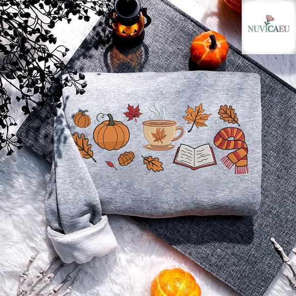 Cozy Autumn Embroidered Apparel for Book & Coffee Lovers