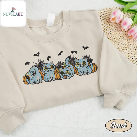 Spooky Cute Pumpkin Cat Embroidered Apparel for Lovers Halloween Cozy