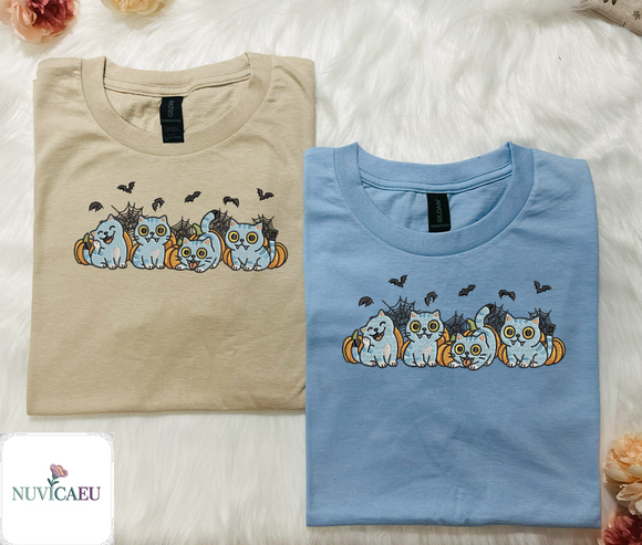 Spooky Cute Pumpkin Cat Embroidered Apparel for Lovers Halloween Cozy