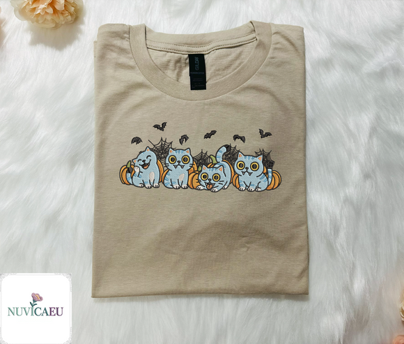 Spooky Cute Pumpkin Cat Embroidered Apparel for Lovers Halloween Cozy