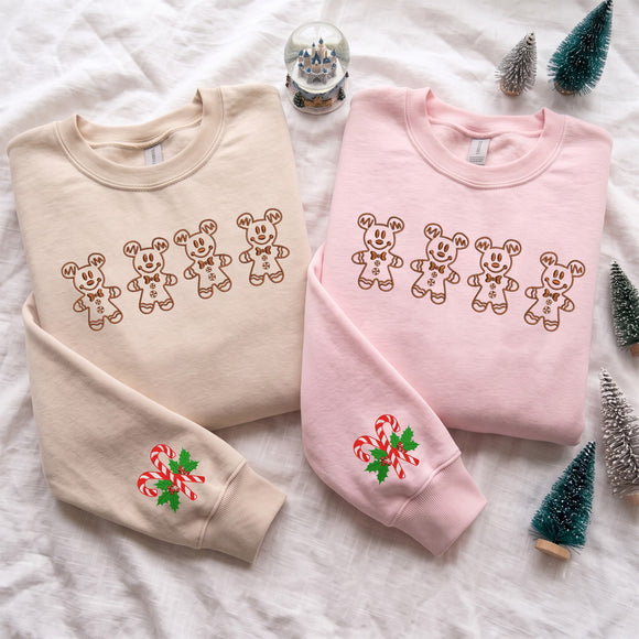 Embroidered Mickey Gingerbread Christmas Sweatshirt Cozy Holiday Gift