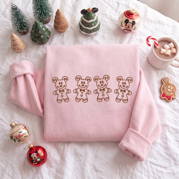 Embroidered Mickey Gingerbread Christmas Sweatshirt Cozy Holiday Gift