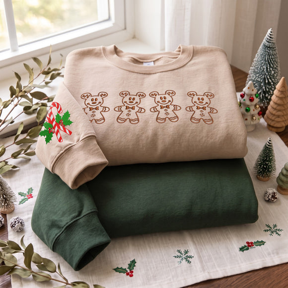 Embroidered Mickey Gingerbread Christmas Sweatshirt Cozy Holiday Gift