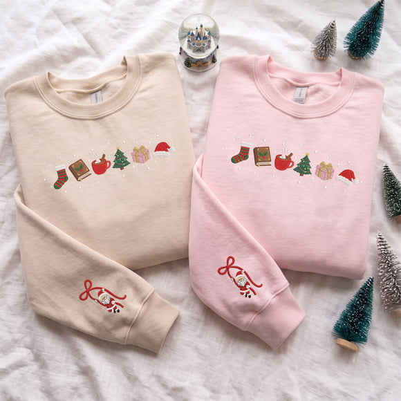 Embroidered Christmas Icon Sweatshirt Cozy Holiday Gift Unisex Adults